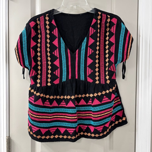 Savanna Jane Geometric Blouse - Black, Pink, Teal - Picture 3 of 7